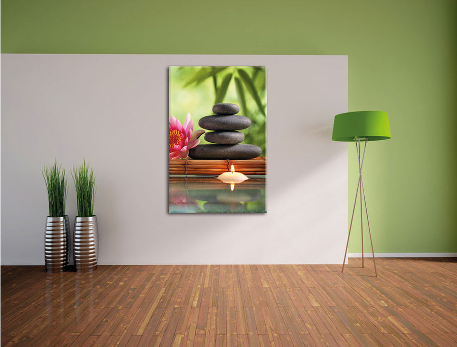 Seerose mit Zen Steinen und Kerzen Leinwandbild im Flur