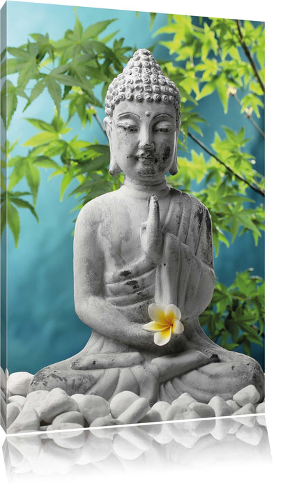 Pixxprint Buddha auf Steinen mit Monoi Blüte, Leinwandbild