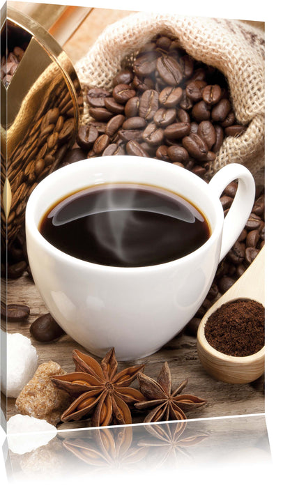 Pixxprint Edler Kaffee und Kaffeebohnen, Leinwandbild