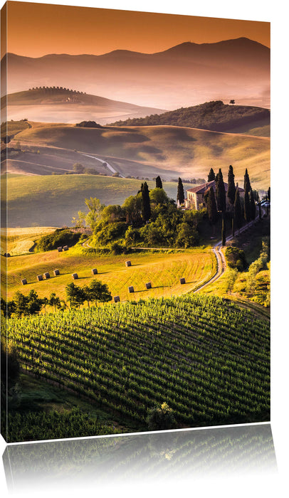 Pixxprint Wunderschöne Toskana Landschaft, Leinwandbild