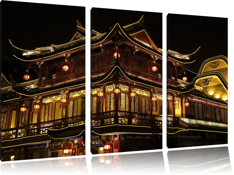 Dark prächtiges chinesisches Haus Leinwandbild 3 Teilig