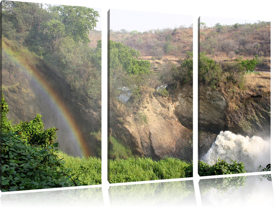 Regenbogen über Wasserfall Leinwandbild 3 Teilig