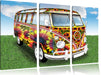 Kult 60Â´s Flower Power Hippie Bus Leinwandbild 3 Teilig