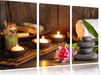 Kerzen mit Zen Steinen und Seerose Leinwandbild 3 Teilig