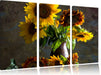 Sonnenblumen in edler Vase Leinwandbild 3 Teilig
