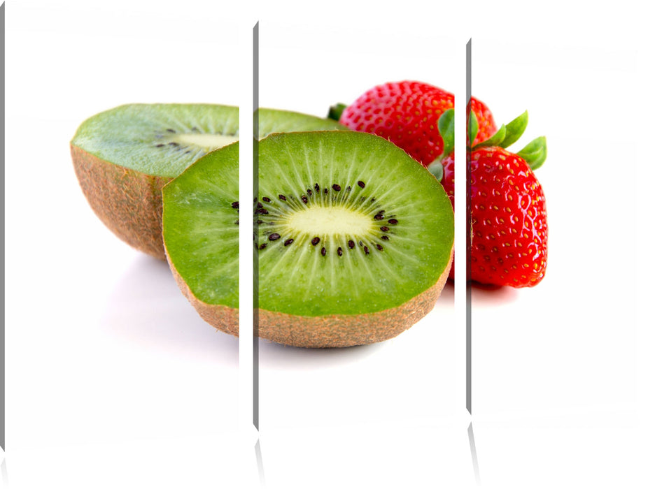 Kiwi und Erdbeeren Leinwandbild 3 Teilig