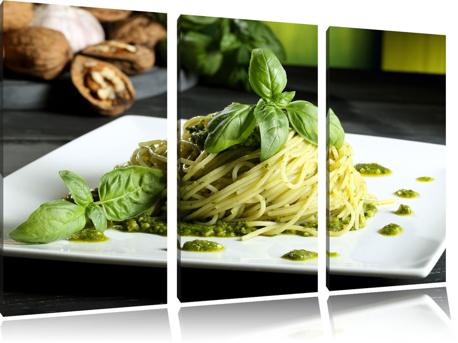 Spaghetti mit grünem Pesto Leinwandbild 3 Teilig