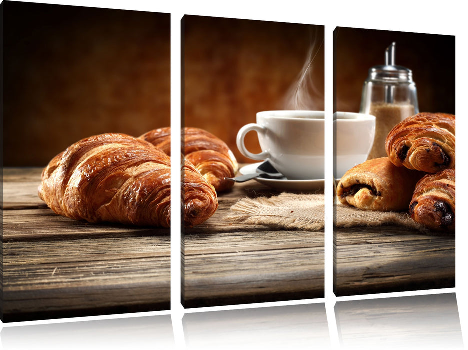 Croissant zum Kaffee Leinwandbild 3 Teilig