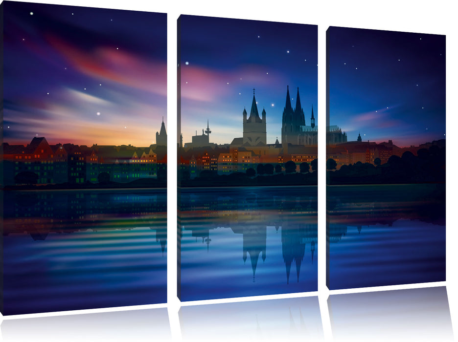 Polarlichter Skyline Köln Leinwandbild 3 Teilig