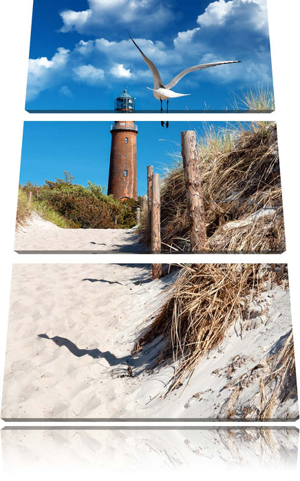 Schöner Leuchtturm am Strand Leinwandbild 3 Teilig
