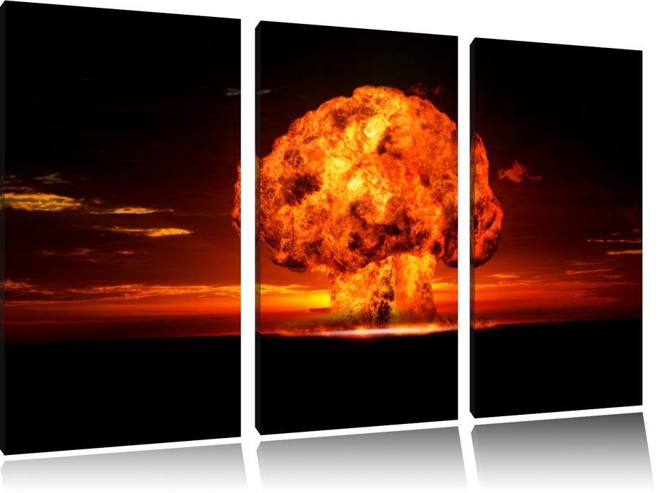 Gefährlicher Atomfeuerpilz Leinwandbild 3 Teilig