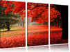 Rot gefärbter Park im Herbst Leinwandbild 3 Teilig