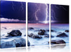 Blitzeinschlag in Meer Leinwandbild 3 Teilig