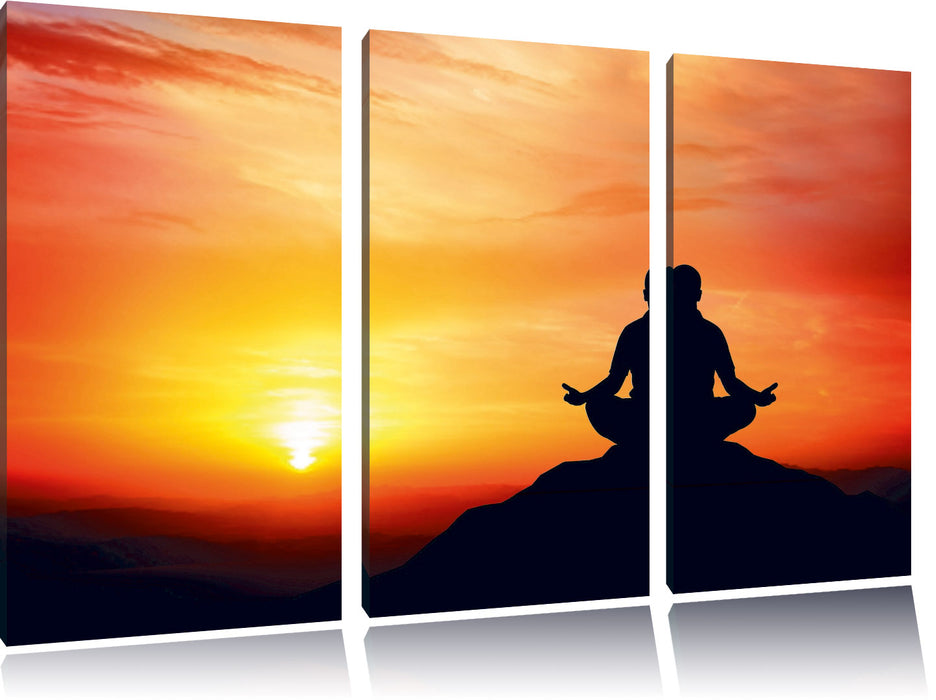 Meditation im Sonnenuntergang Leinwandbild 3 Teilig