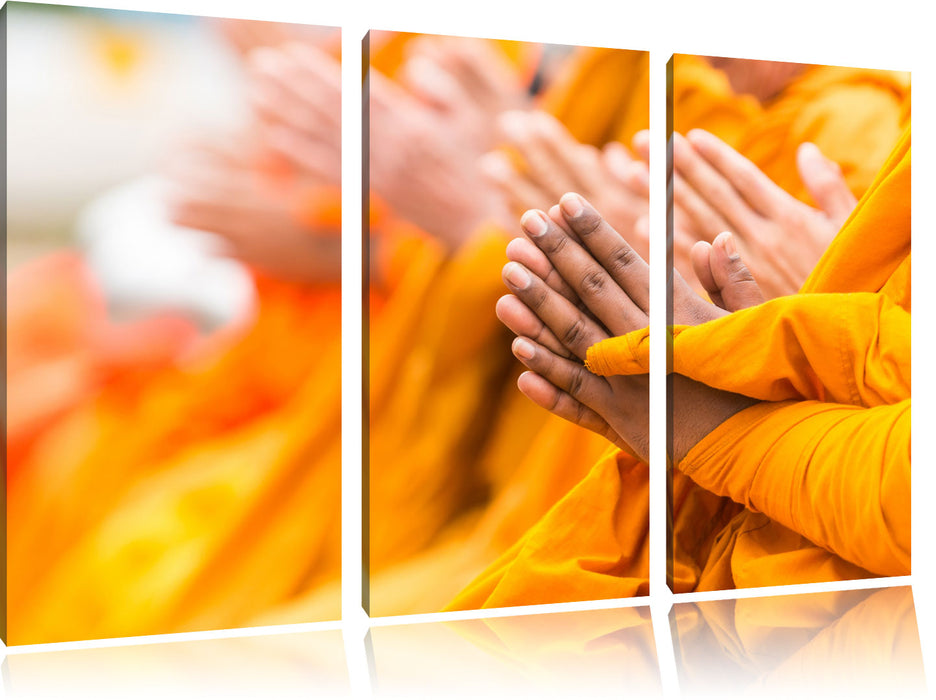 Betende Hände Mönche Tibet Leinwandbild 3 Teilig
