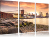 Brooklyn Bridge Sonnenuntergang Leinwandbild 3 Teilig