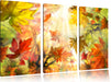 Fliegende bunte Herbstbläter Leinwandbild 3 Teilig