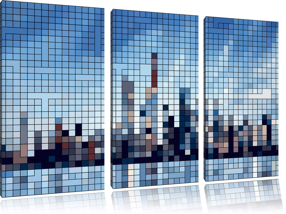 New York Pixel Skyline Leinwandbild 3 Teilig