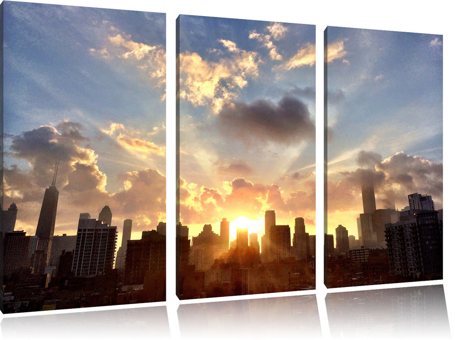 Chicago Skyline im Sonnenaufgang Leinwandbild 3 Teilig