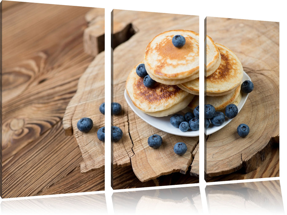Pancakes mit Blaubeeren Leinwandbild 3 Teilig