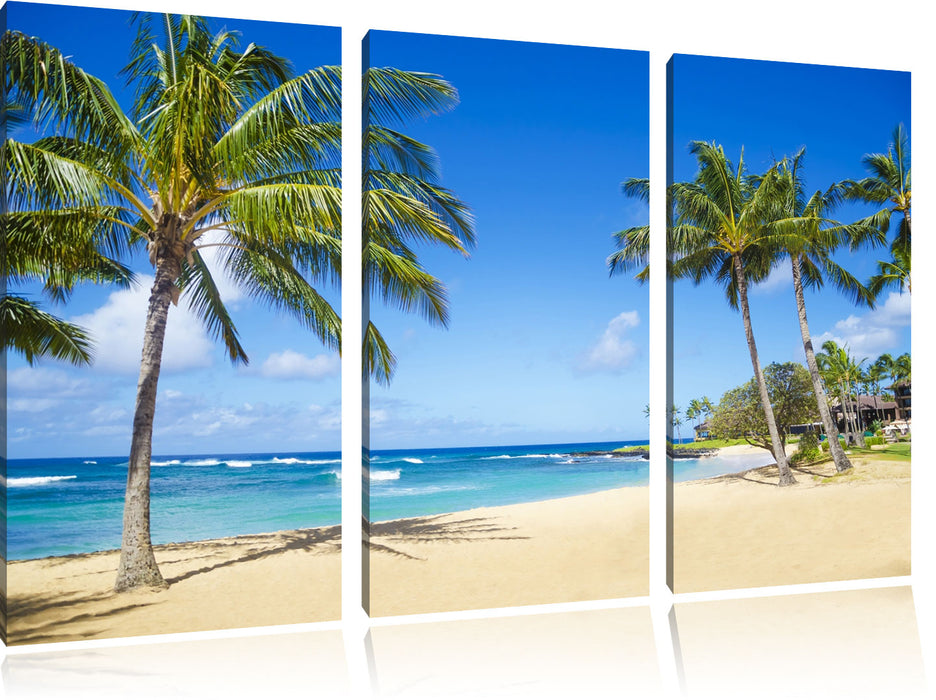 Wunderschöner Strand mit Palmen Leinwandbild 3 Teilig