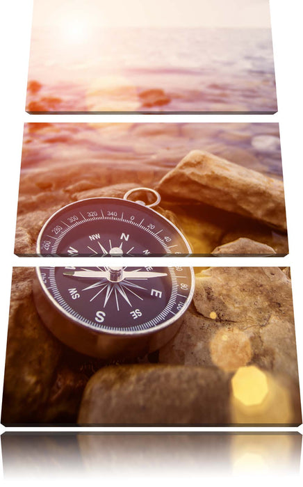 Kompass auf Steinen Heimat Leinwandbild 3 Teilig