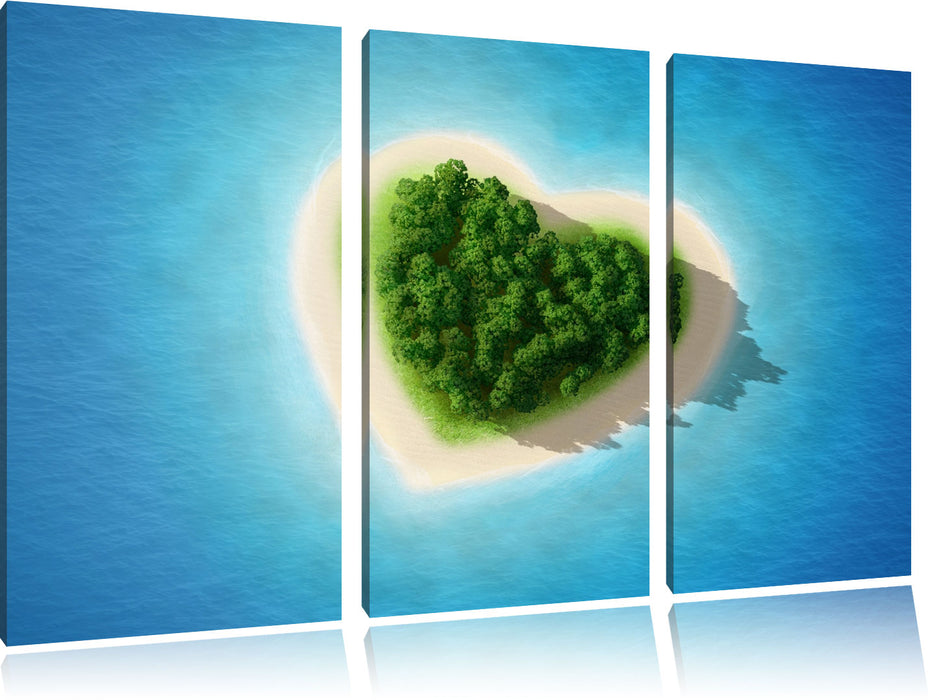 Herzförmige Insel Leinwandbild 3 Teilig