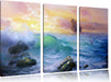 Sturm überm Meer Kunst Leinwandbild 3 Teilig