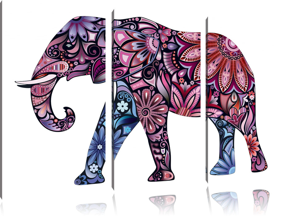 Elefant mit Ornamenten Leinwandbild 3 Teilig