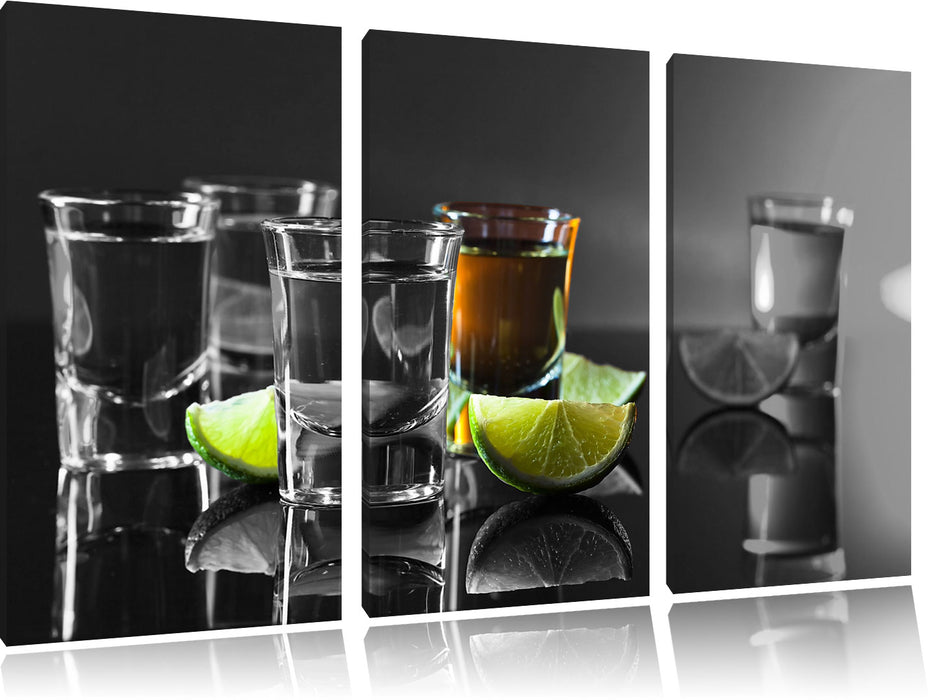 Tequila Shots mit Limetten Leinwandbild 3 Teilig