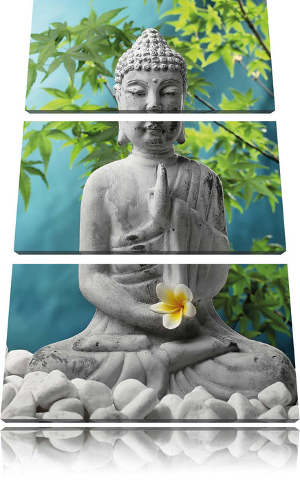 Buddha auf Steinen mit Monoi Blüte Leinwandbild 3 Teilig