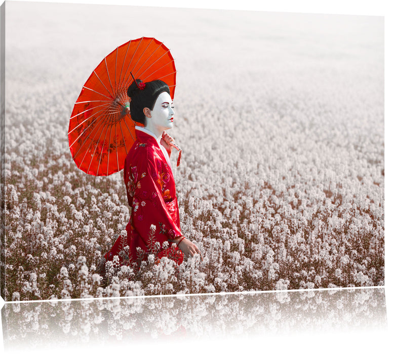 Pixxprint Geisha auf dem Feld, Leinwandbild