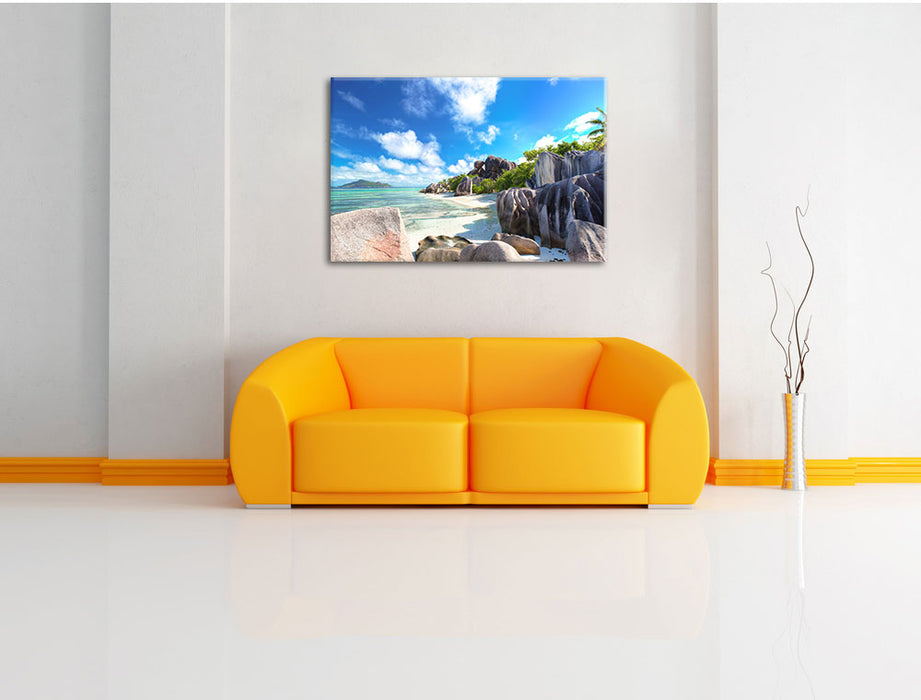 Seychellen Strand Leinwandbild über Sofa