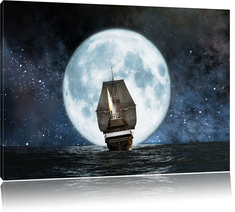 Pixxprint Segelschiff bei Vollmond, Leinwandbild