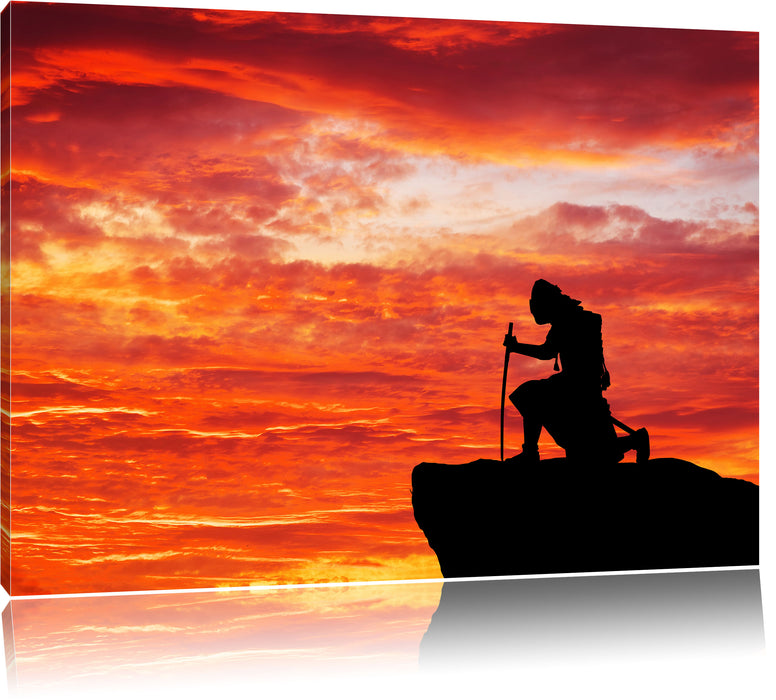 Pixxprint Samurai auf der Spitze des Berges, Leinwandbild