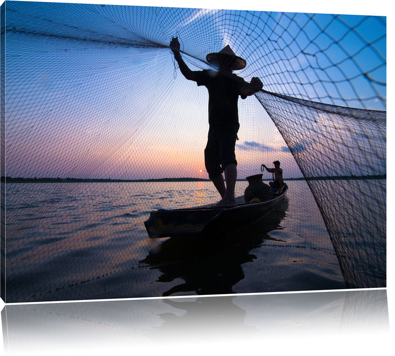 Fischer wirft sein Netz Leinwandbild