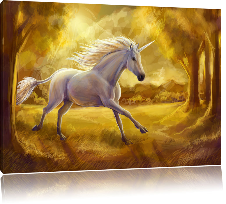 Pixxprint Einhorn im Wald, Leinwandbild