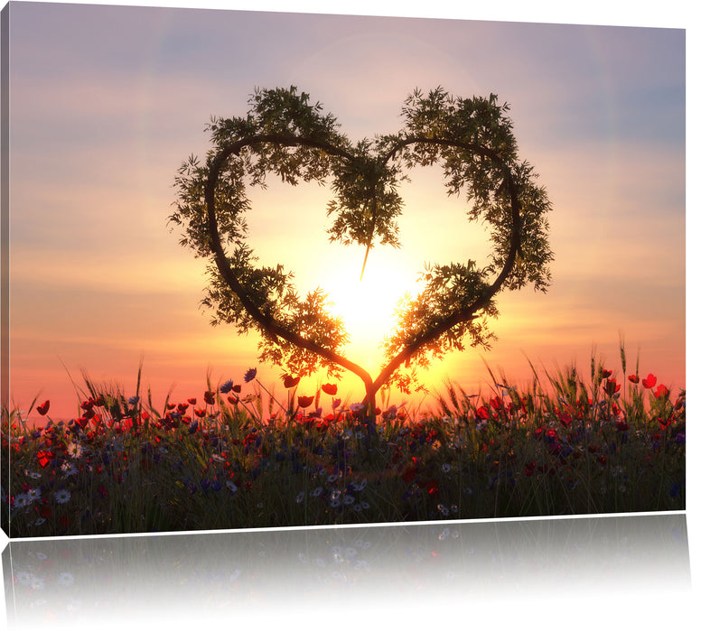 Pixxprint Herz aus Bambus, Leinwandbild