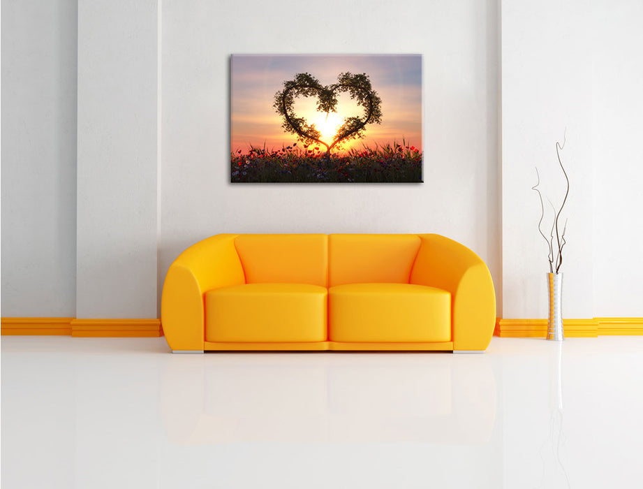 Herz aus Bambus Leinwandbild über Sofa