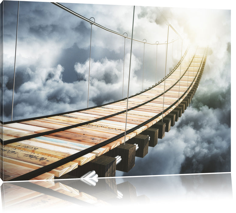 Pixxprint Hölzerne Brücke in den Wolken, Leinwandbild