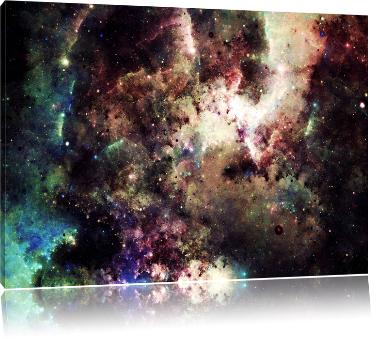 Pixxprint Bunte Nebelgalaxie und Sterne, Leinwandbild