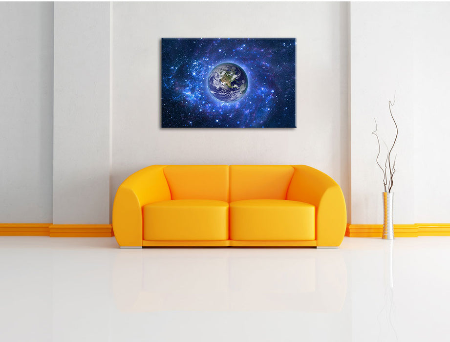 Planet Erde im Weltraum Leinwandbild über Sofa