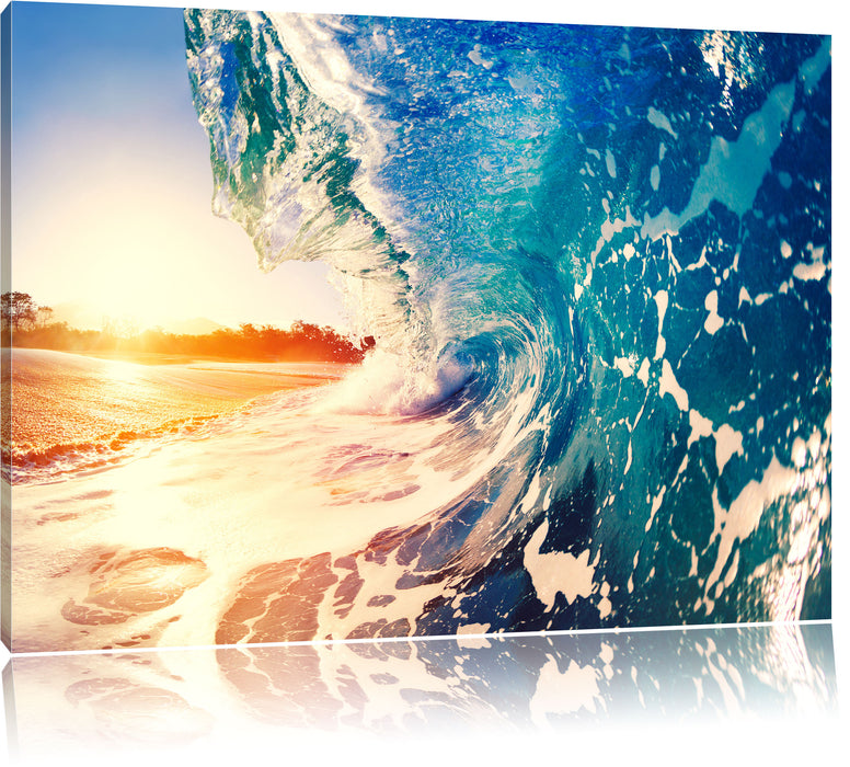 Pixxprint Riesen Welle bei Sonnenaufgang, Leinwandbild