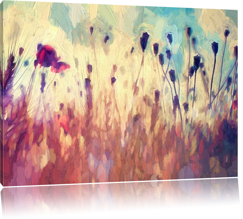 Pixxprint Mohn im Weizenfeld Kunst, Leinwandbild
