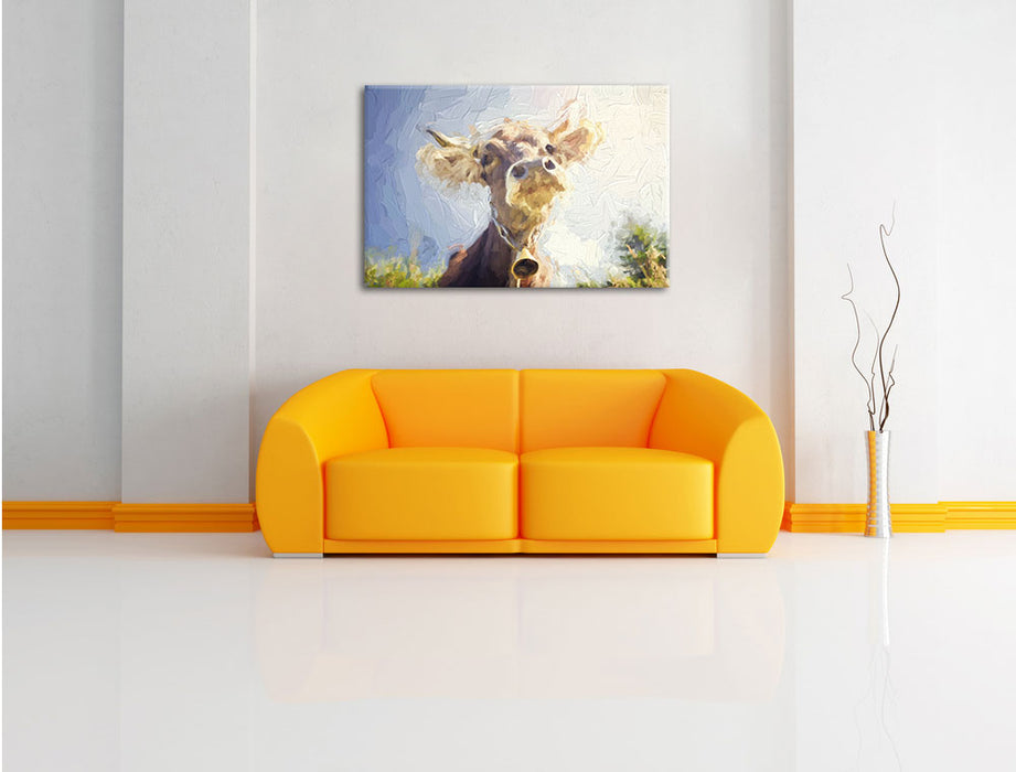 Portrait einer Kuh Leinwandbild über Sofa