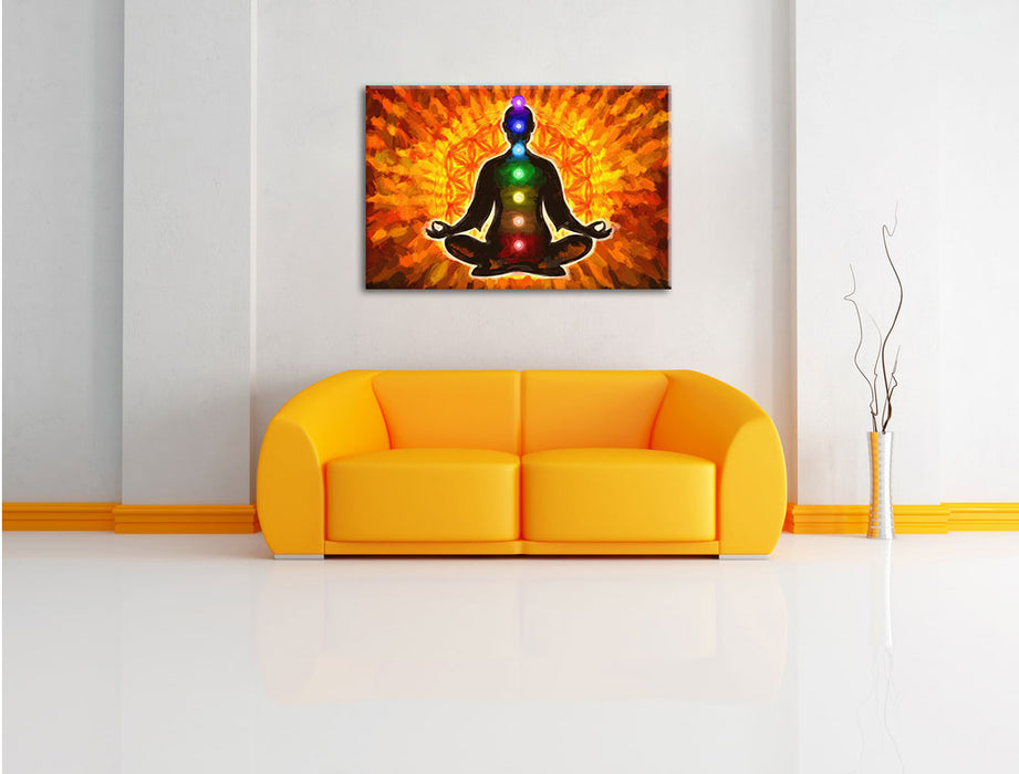 Meditation mit den 7 Chakren Kunst Leinwandbild über Sofa