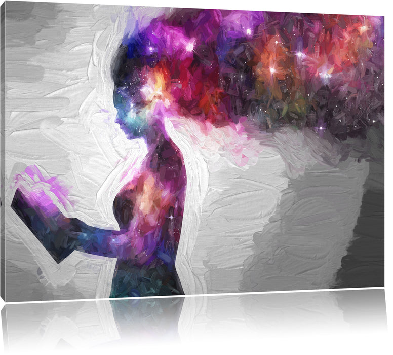 Pixxprint abstrakte Frau mit Buch Kunst, Leinwandbild