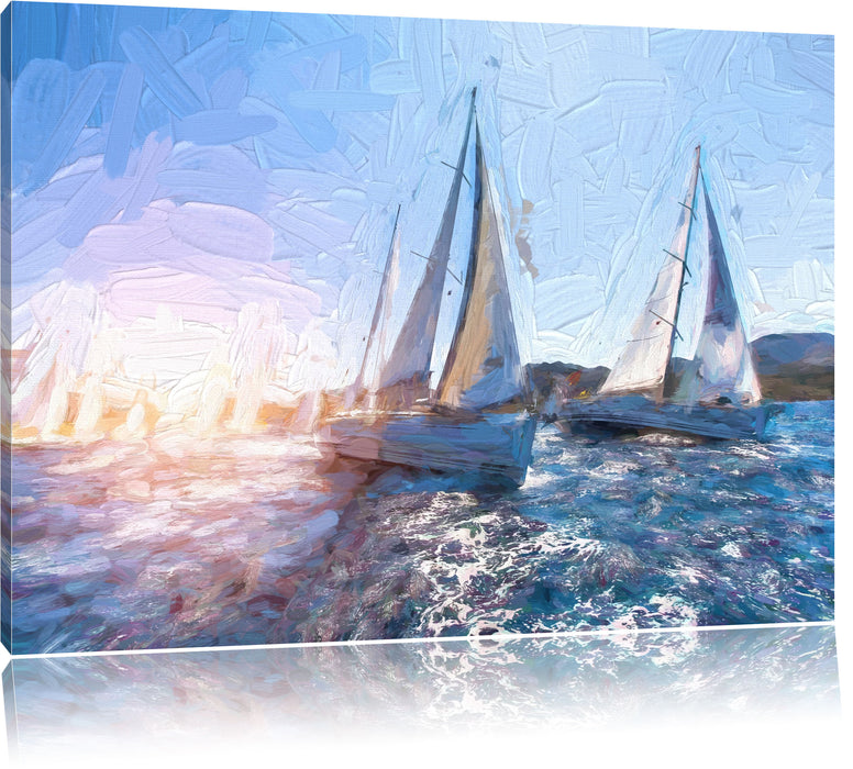 Pixxprint Luxusyachten bei Regatta, Leinwandbild