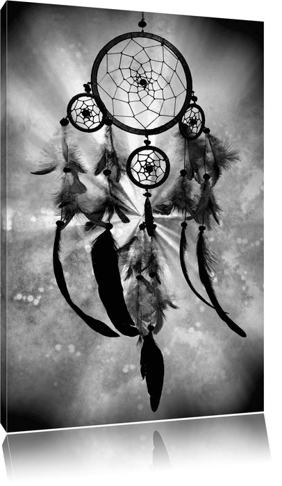 Pixxprint Indianischer Traumfänger Kunst B&W, Leinwandbild