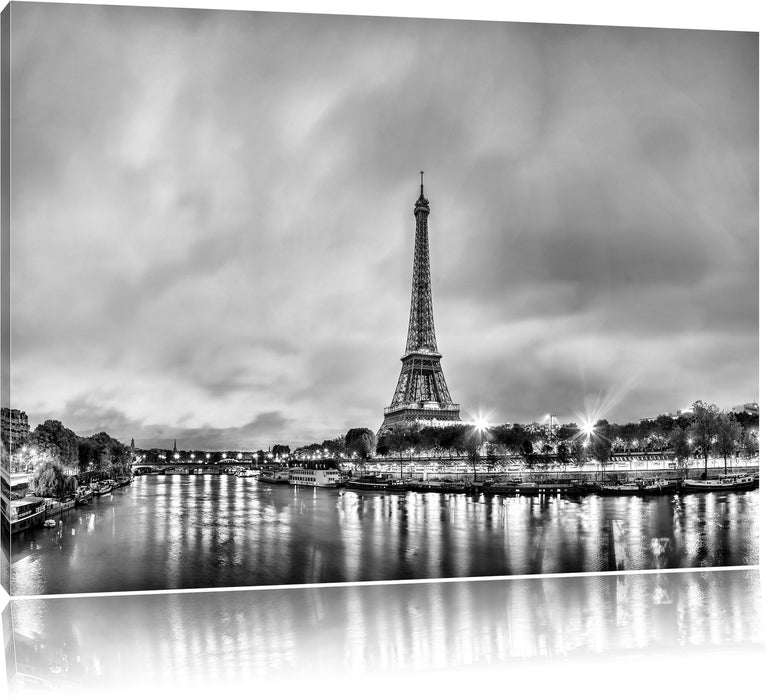 Pixxprint Eifelturm Paris bei Nacht B&W, Leinwandbild